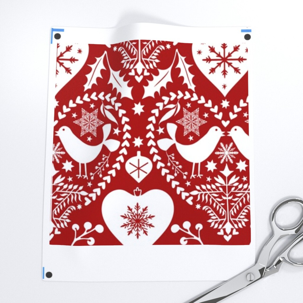 Scandinavian Birds Hearts Holidays Christmas Nordic Folk Art Classic Traditional Red And White Folk Art Christmas Primitive Holly Leaves Stars Custom Printed Fabric by Spoonflower Various Fabrics by the Yard or Fat Quarter